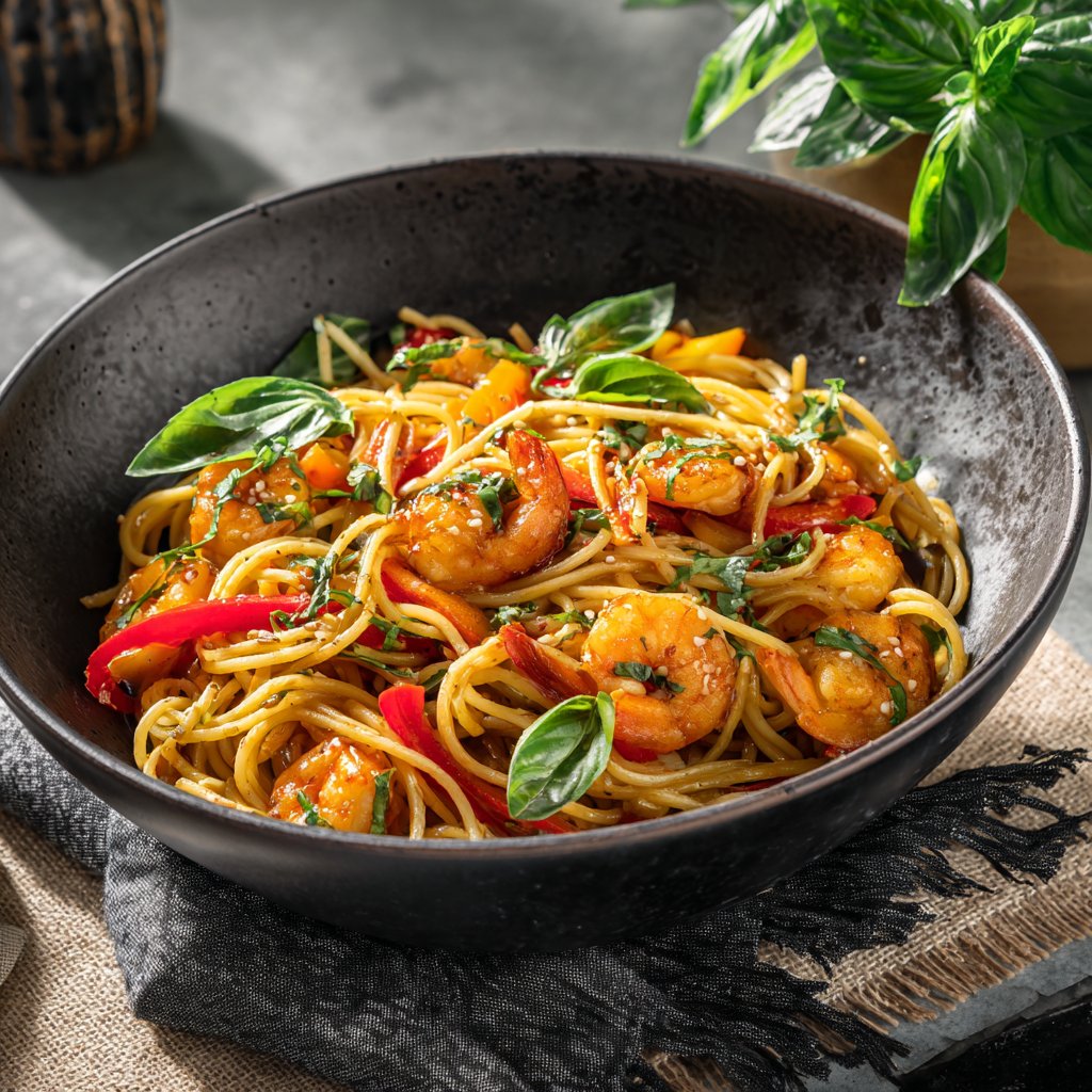 Asiatisch Inspirierte Garnelen Pasta Schale