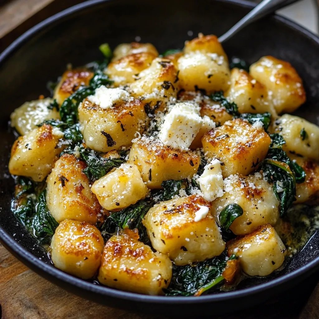 Knusprige Gnocchi mit Spinat und Feta