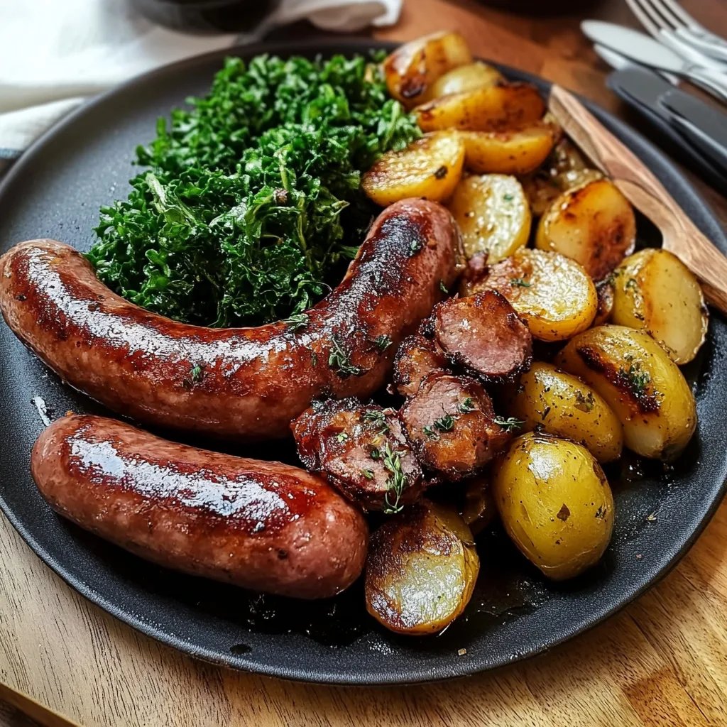 Smoky Pinkelwurst mit Grünkohl & Kartoffeln