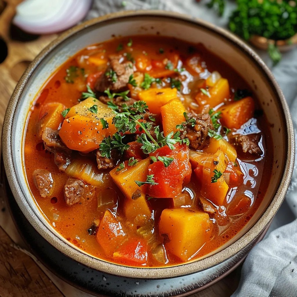 Gulaschsuppe mit Kartoffeln und Paprika