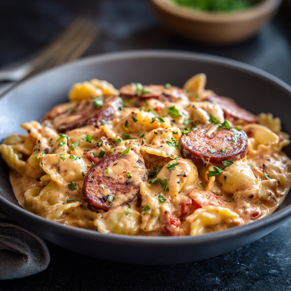 One Pot Cajun Sausage Pasta mit Tomatenrahmsauce