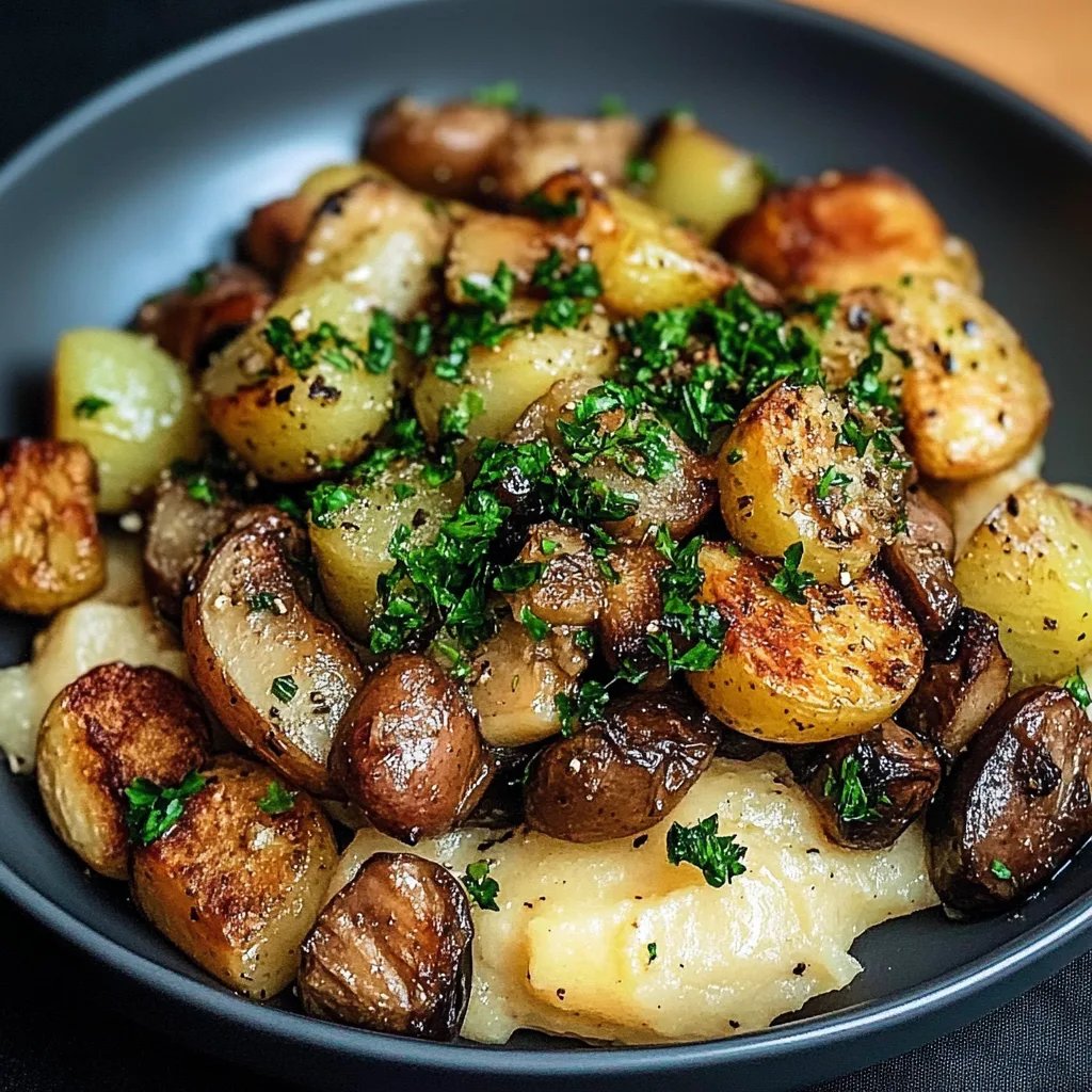 Pilzpfanne mit Rosenkohl & Kartoffelpüree