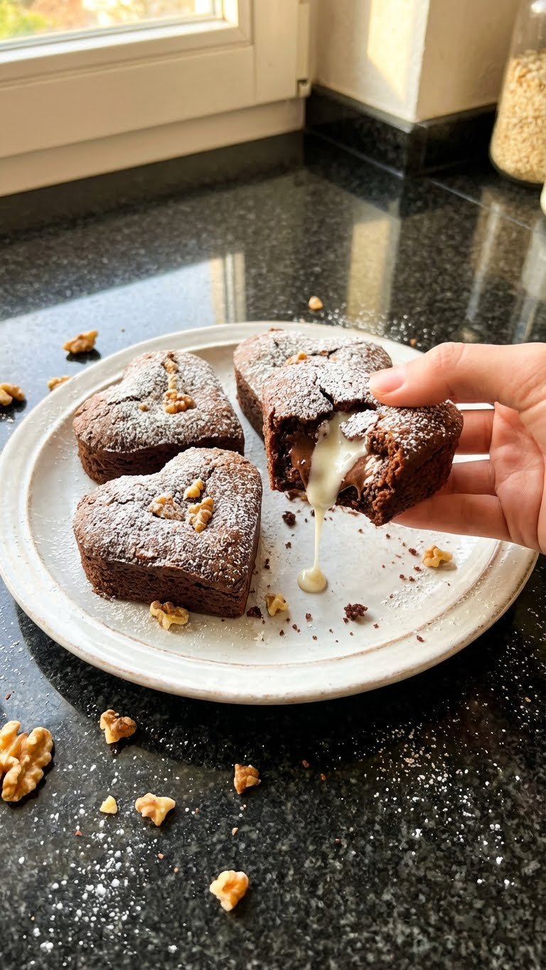 Nussige Vanille Herz Brownies