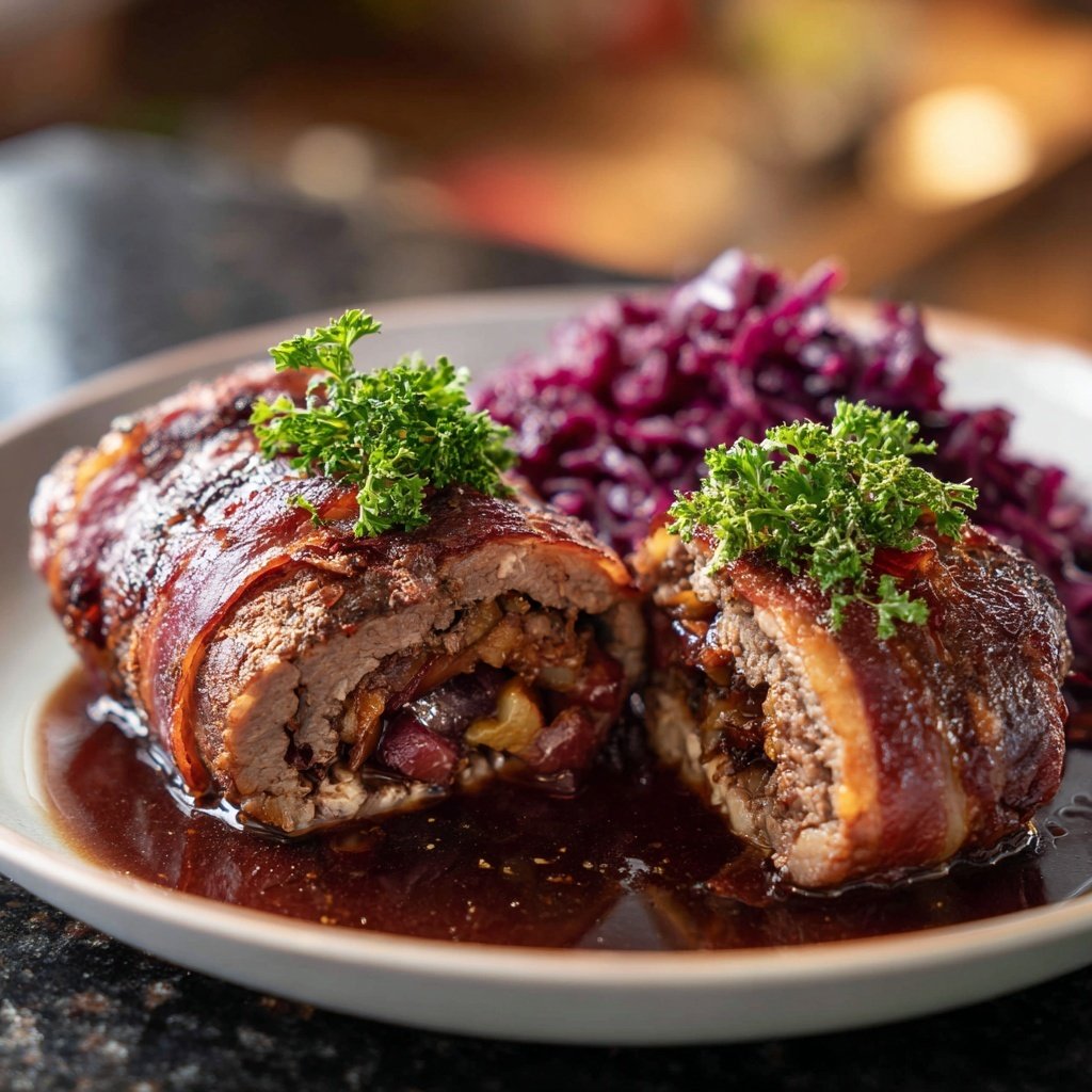 Rinderrouladen mit Rotweinsoße und Apfelrotkohl