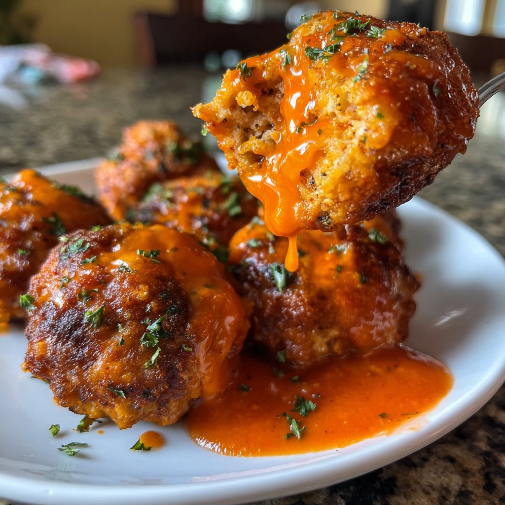 Buffalo Hähnchen Fleischballen mit Sauce