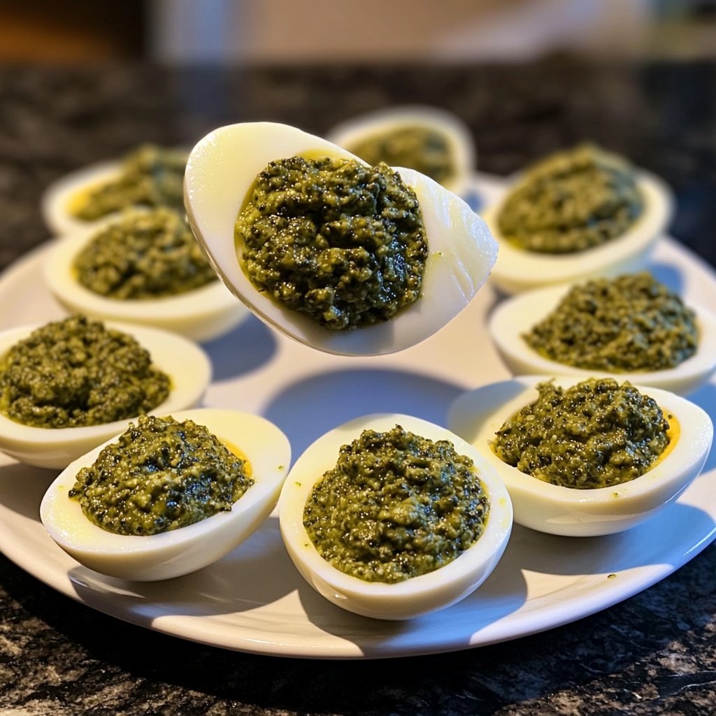 Weihnachtsbaum gefüllte Eier Pesto